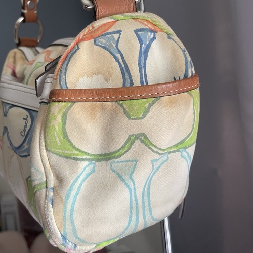Coach Monogram Signature C Logo Barrel Shoulder Bag Purse White Rainbow 10677 - Picture 6 of 19