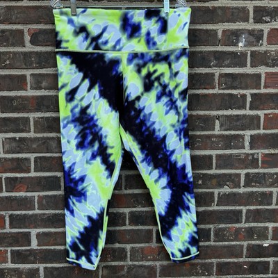 Athleta Elation Tie Dye 7/8 Leggings Cobalt Blue Yellow Athletic Sz 1X Workout