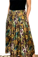 Principles Pure Silk Midi Skirt UK 14 Gold Brown Paisley Ornate Floral 912