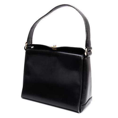 GUCCI Turn Lock Leather Handbag Black