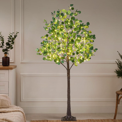 6FT Lighted Eucalyptus Tree 270L Warm White LED Artificial Greenery with Lights 