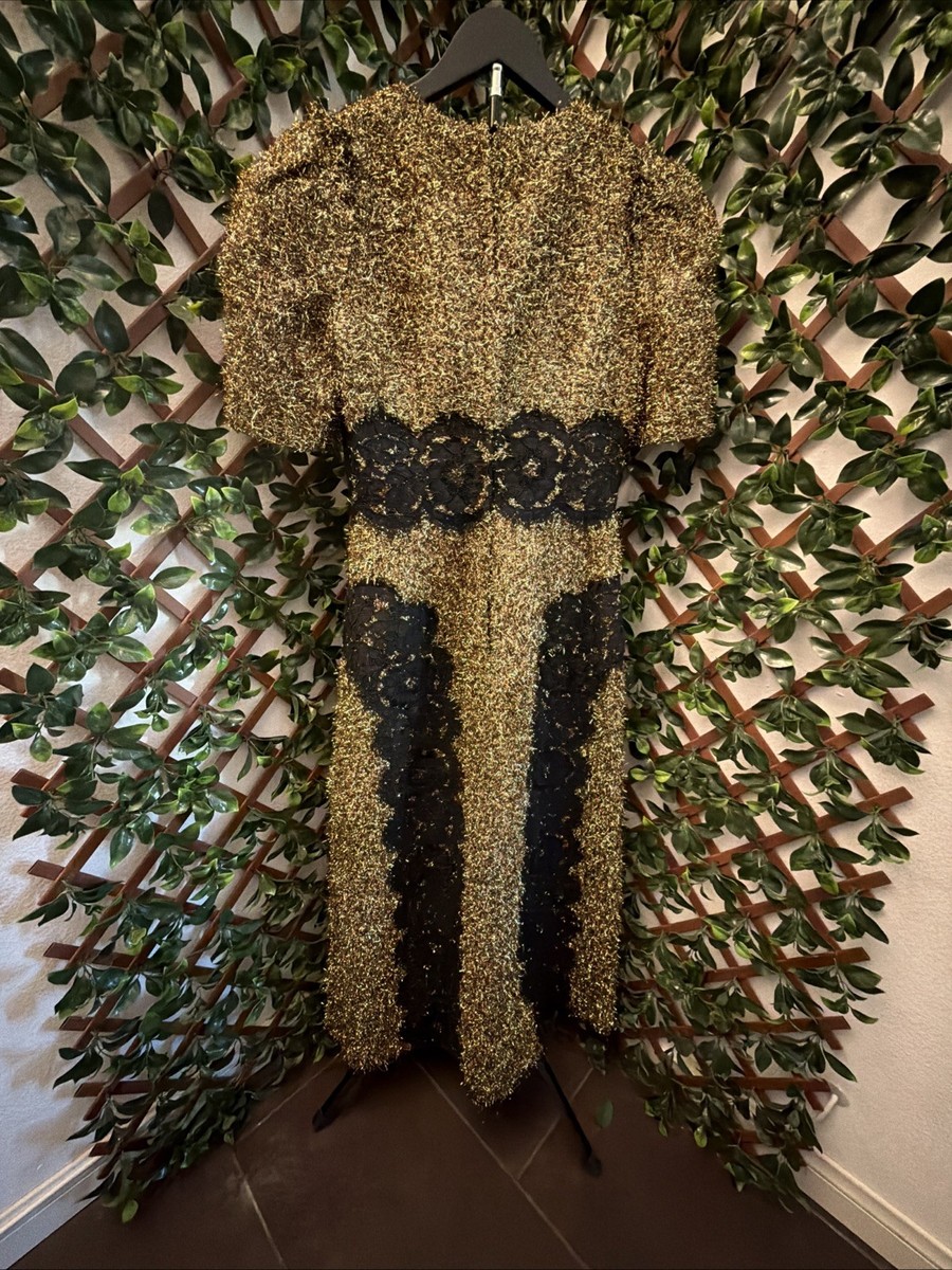dolce gabbana gold lace dress Dolce & Gabbana Metallic Gold and Black Lace Long dress NWT Size 42