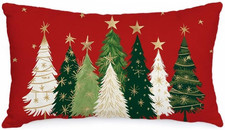 Christmas Pillow Cover 12X20 Inch Watercolor Christmas Tree Stars Decoration Hol