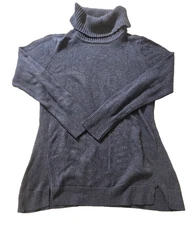 H By Halston Woman's Blue Heavyweight Long Sleeve Turtleneck Sweater Size Medium