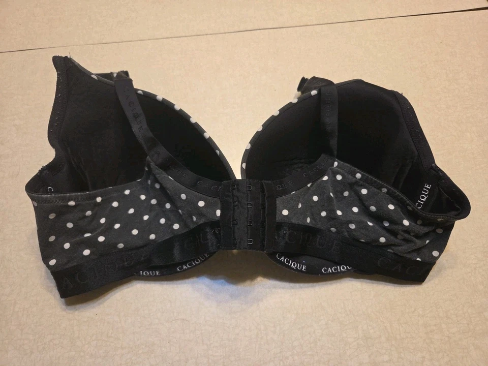 Sujetador Cacique 44DD Boost Plunge Negro Blanco Lunares Acolchado Con Aros Foto 2 de 4