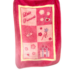 Pink Little Princess Baby Blanket Luxe Fleece Squares Castle Crown Hearts Wand