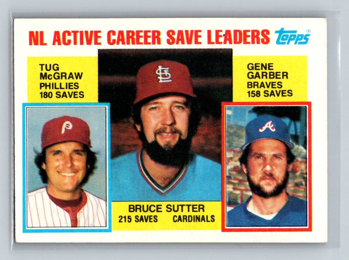 NL Save Leaders (Bruce Sutter / Tug McGraw / Gene Garber) 1984 Topps #709