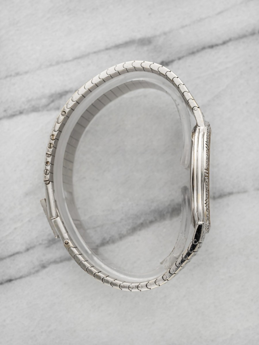 1990s Vintage Piaget 8025 18K WG Diamond Case Bracelet Pave