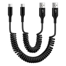 Android Auto Coiled USB C Charger Cable Fast Charging Type C black 3 5FT