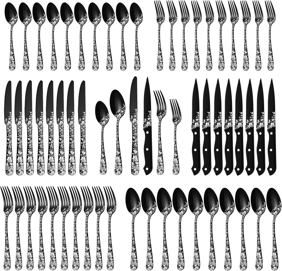 Stylish Stainless Steel Flatware Set for 8 with Steak Knives - Rust Resistant - Image 3 of 4