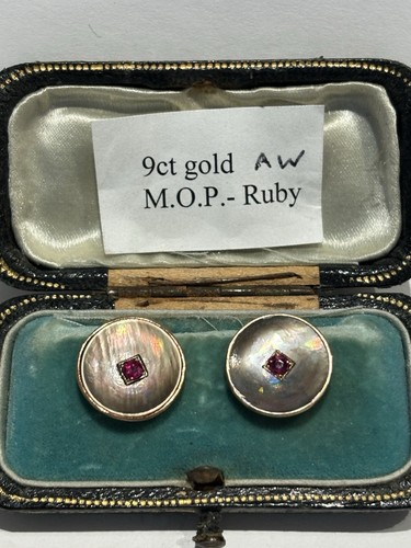 9ct GOLD SHIRT STUD BUTTONS - MOTHER OF PEARL & RUBY | eBay