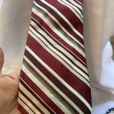 Calvin Klein Premium Men's Tie Burgundy G Striped 100% Silk Made in USA Vintage