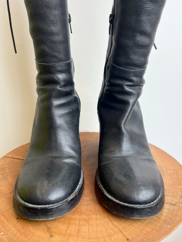 ANNE DEMEULEMEESTER Black Leather Drawstring Over Knee Round Toe Heel Boot 38 - Picture 3 of 8
