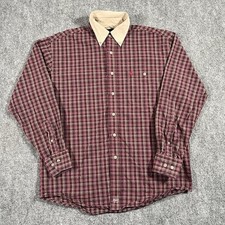 Wrangler PBR Shirt Mens Medium Red Plaid Long Sleeve Rodeo Western Cowboy Logo