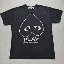 Play Comme des Garcons T-Shirt Mens Large Inverted Heart Outline Black White