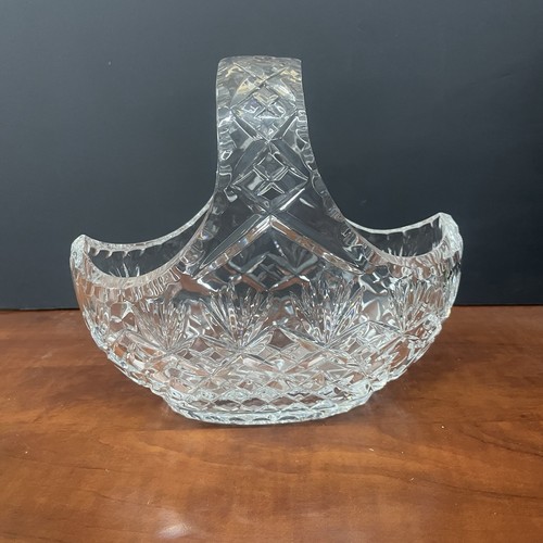 Vintage Bleikristall oval Korb geschliffen Glas klar breiter Griff - Bild 3 von 8