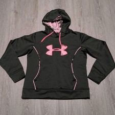 Under Armour Storm Green Pink Camo Hoodie Womens M Stitched Logo Fleece Lined