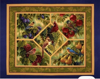Wild Wings Birds Sanctuary - Wall hanging Quilt Top Panel Cotton Fabric