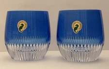Waterford Crystal Mixology Argon Blue Tumblers DOF Double Old Fashioneds, NEW