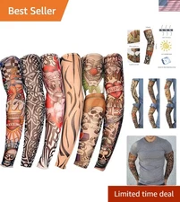 6 Pack Tattoo Arm Sleeves UV Sun Protection Fake Tattoo Arm Covers for Men Women