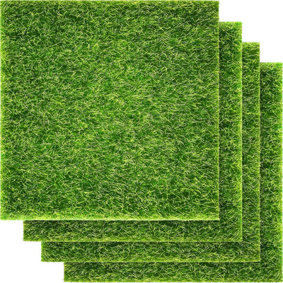 4 Packs 6 X 6 Inches Fake Grass Decor for Crafts Artificial Grass for Dollhouse