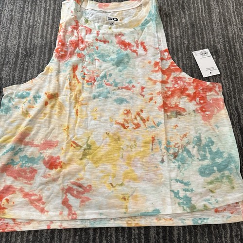 SO Juniors 2XL Tank Top T Shirt Tie Dye Sleeveless Gym Tee Comfy Orange Blue New - Picture 1 of 11