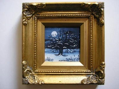 1992 NAIVE MALEREI* KAHLER BAUM IM WINTER* SIGNIERT ALLMUTH GUTBERLET   6x6cm - Bild 1 von 4