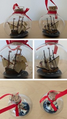 2 Glass Model Ship Christmas Ornaments: Santa Maria & Hampton Nautical Mayflower