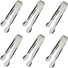 6PCS Ice Tongs Mini Sugar 4.25Inch Stainless Steel Small Serving Silver 