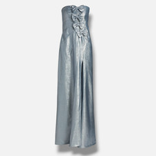 LOVESHACKFANCY Women's Blue Elmina Bow-Detail Strapless Metallic Dress Size 00