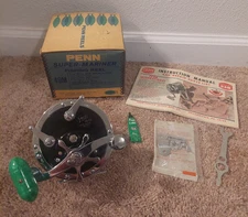 NEW Vintage Penn No. 49M Super Mariner Fishing Reel; Box, Manual 32B, Tool, Lube