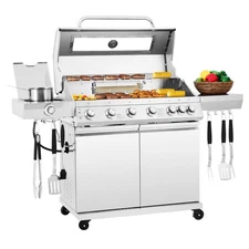 Royal Gourmet Deluxe  6-Burner Gas Grill, 96,000 BTU/Glass View Window,Silver