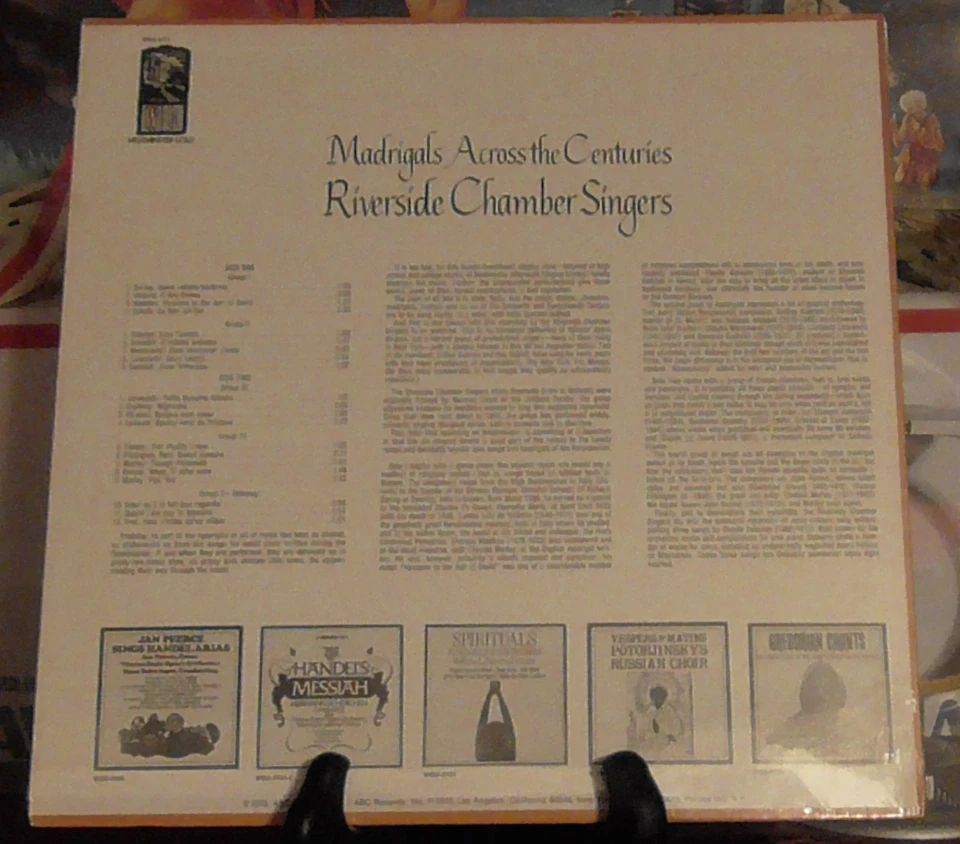 MADRIGALS ACROSS THE CENTURIES Riverside Chamber Singers westminster WGS-8217 - Image 2 of 2