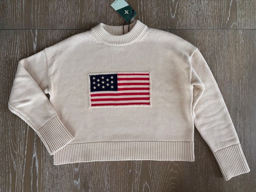 $ 198 Neu mit Etikett Biesen Cropped Beachwood beige Baumwolle Americana USA Flagge Pullover XS - Bild 3 von 16