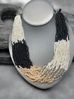 Vintage Boho Toursade Black Tan Crystal Strand Necklace 18”