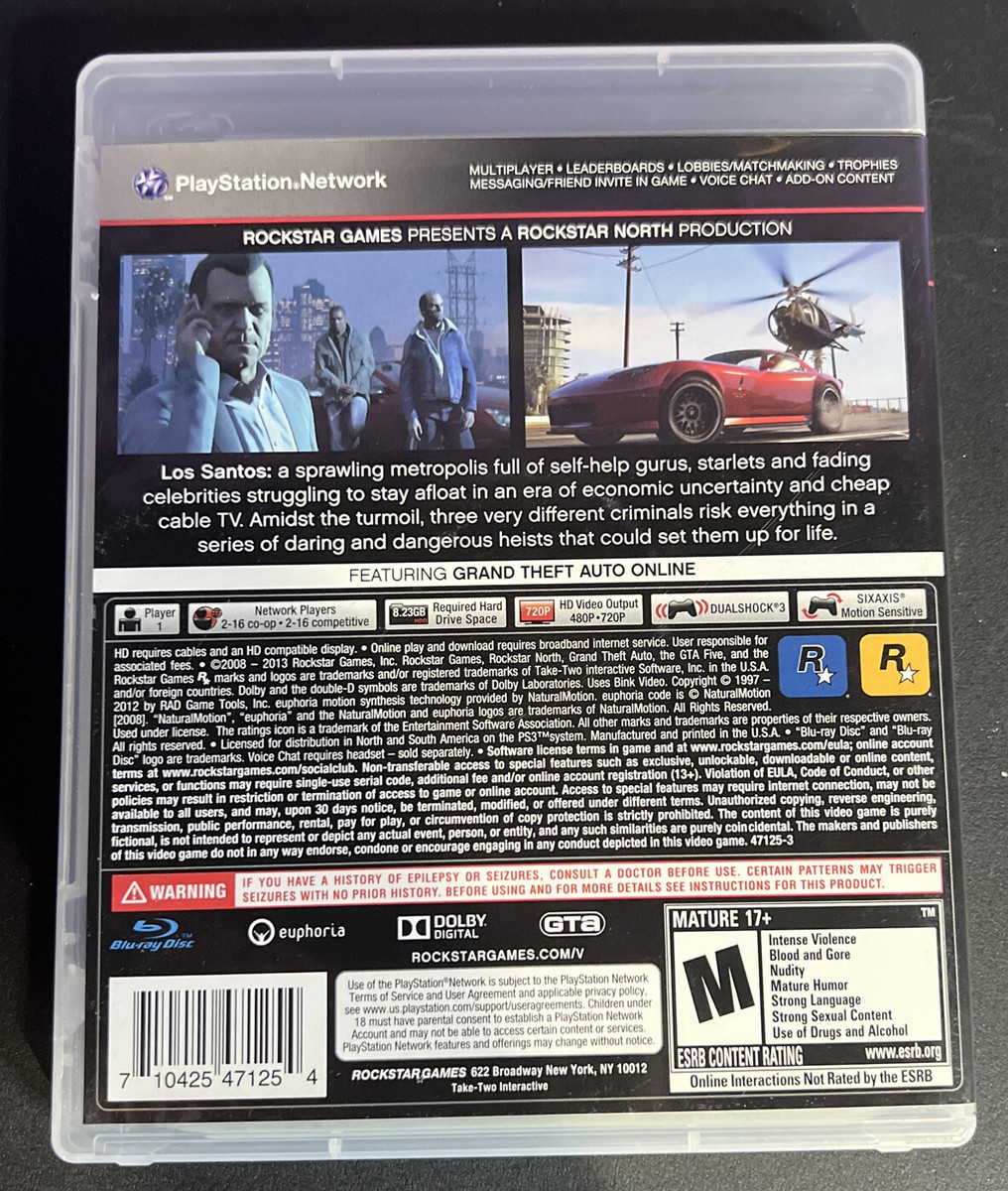 Grand Theft Auto V GTA 5 (PlayStation 3 PS3) Complete w/ Map CIB