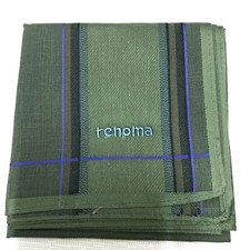 MEN ART GREEN AVOCADO STRIPED HANDKERCHIEF COTTON VTG 18" CLASSIC POCKET SQUARE