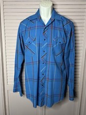 Plaid Pearl Snap Up Long Sleeve Shirt Teal/Red Size Large Western Vintage