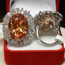 Grosse Bague T54 Ovale 35-25mm Marquise Ambre Cz Style Ancien Dolly-Bijoux