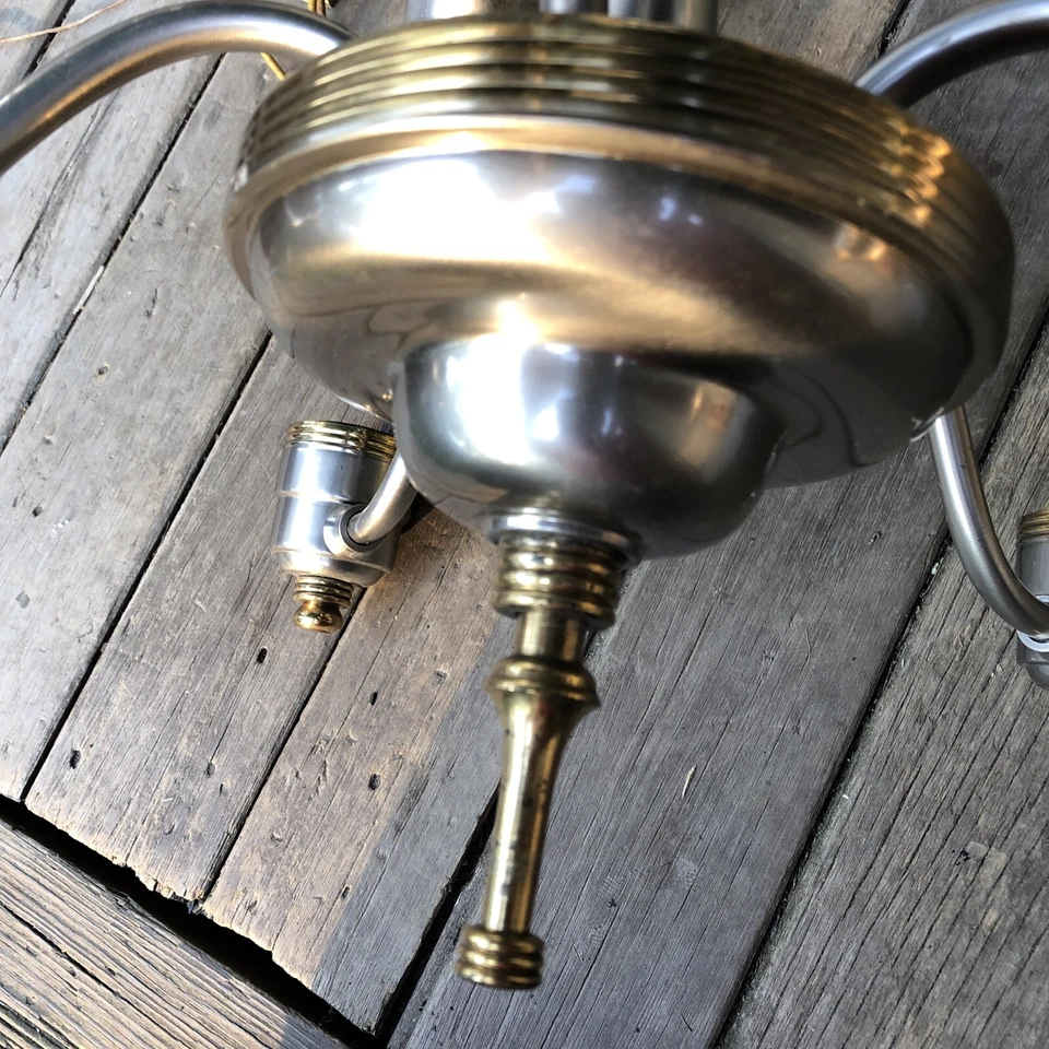 Люстра ар-деко 5 ламп никель латунь обтекаемый стимпанк новый из старых запасов 1940-е - Изображение 4 из 4