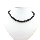 Matte Black Onyx Bead Necklace 8 Mm Stainless Steel Chain.