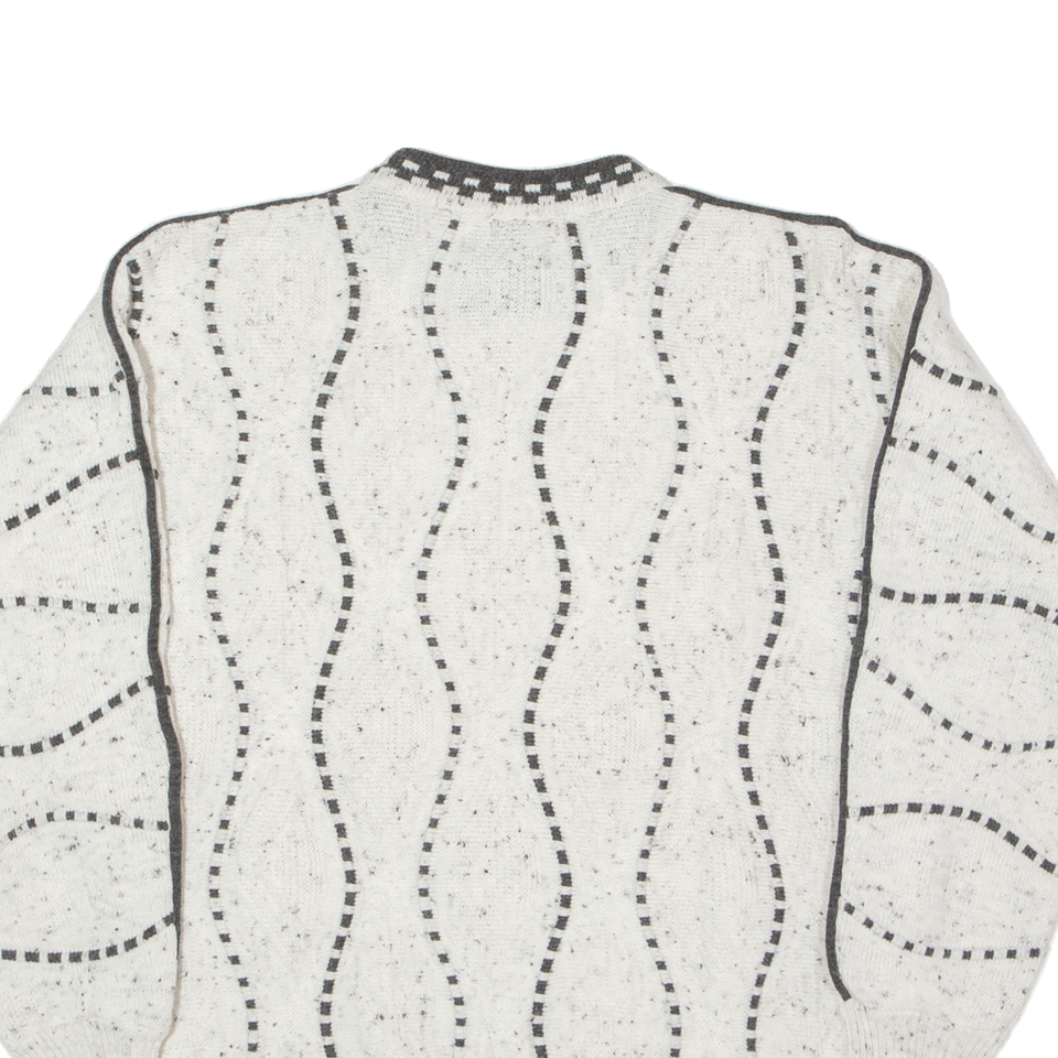 RICK'S Mens Patterned Jumper White Striped Tight Knit Wool M eBay