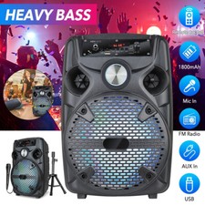 1100W 8" Portable Bluetooth Heavy Bass Party Speaker Subwoofer TF FM AUX w/Stand