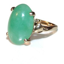 Vintage Estate Large Gorgeous Green JADE 14K Yellow Gold Ring Jewelry