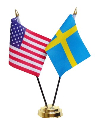 Vereinigte Staaten von Amerika USA & Schweden Doppelte Freundschaft Tisch Flagge Set