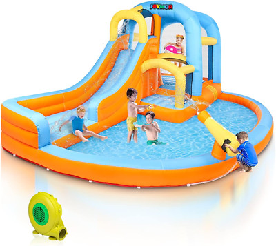 5-In-1 Inflatable Water Slide Park, Water Bounce House W/Air Blower, Climbing Wa