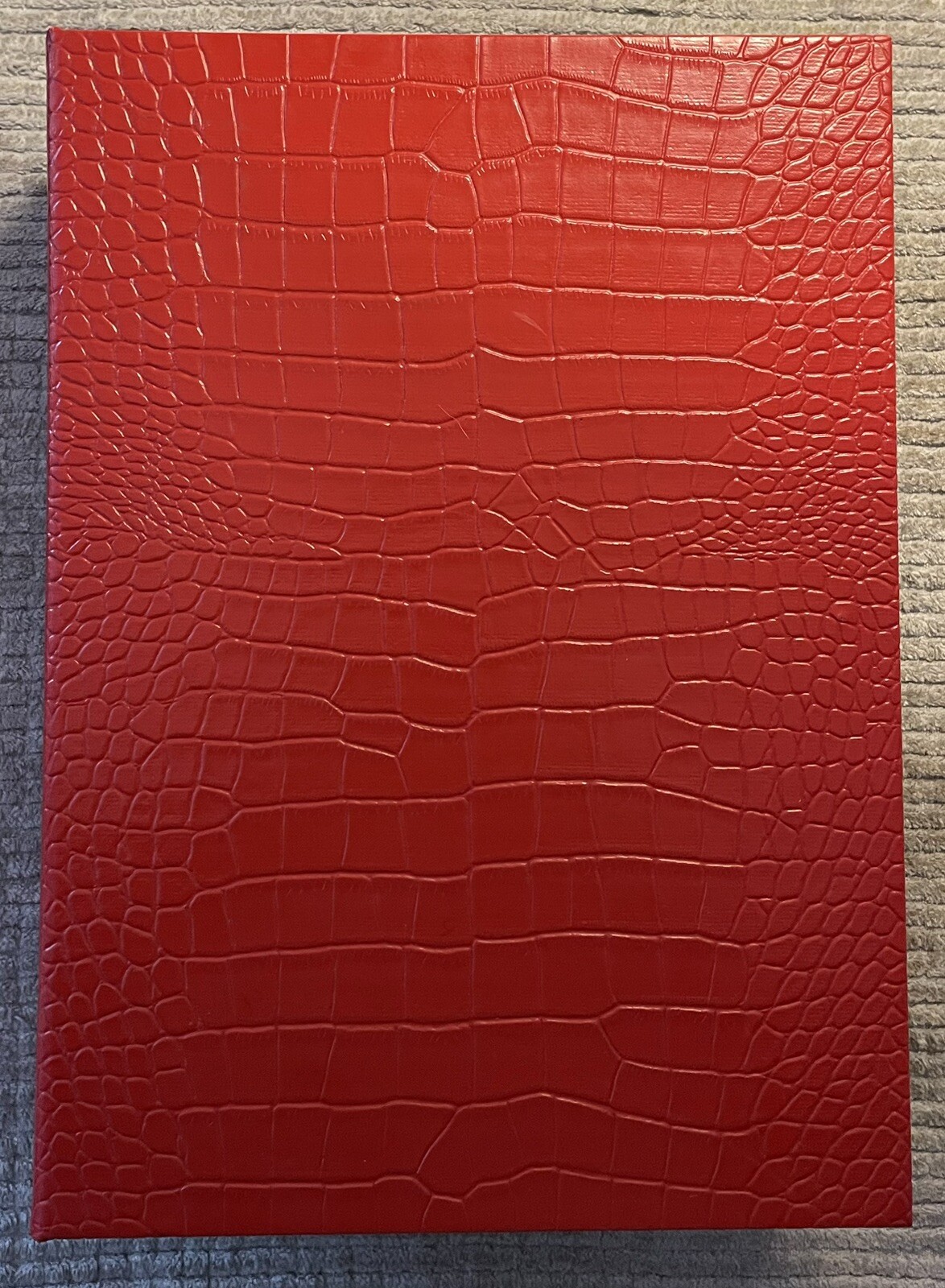 Snake Skin (Red) Wood Faux Book Storage Box; Inside Is Red Fabric Lined  13-1/2”