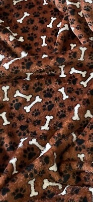 Copper White Black Dog Paw Bone Cuddle Fleece Fabric 58'' PRICE PER METER - Image 1 of 2