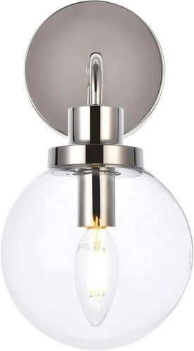 Hanson 1-Light Metal Bath Sconce in Polished Nickel and Clear - Picture 1 of 7