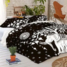 Mandala Duvet Doona Cover Bohemian Boho Bedding Set Black & white Queen Size